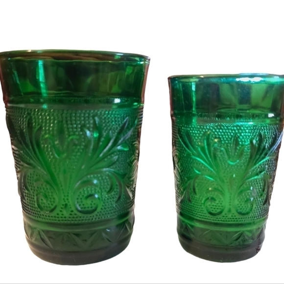 1930s Depression Anchor Hocking Forest Green, Juice Cup, Milk Cup, and Plate - Picture 2 of 6